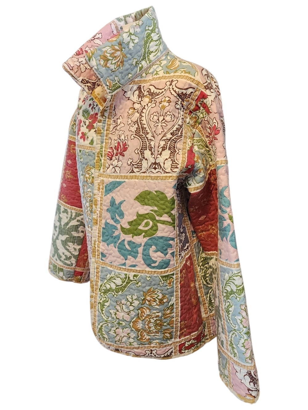 Repurpose Quilted Coat Jacket Paisley Pastel Floral Homemade Spring Fall Upcycle - Picture 7 of 8